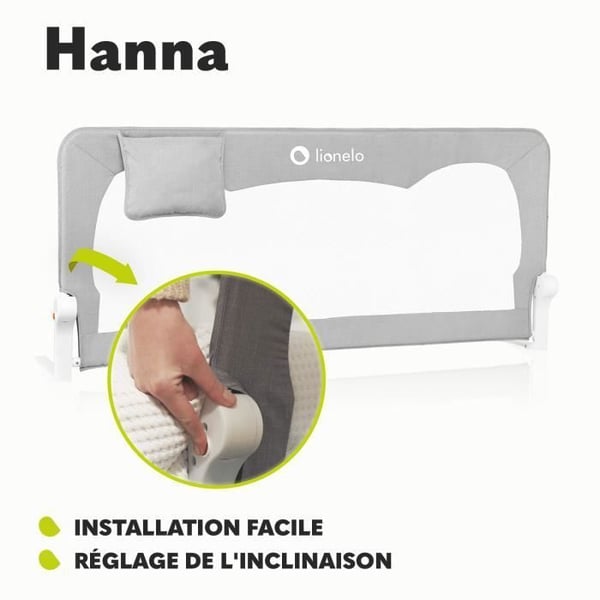 Sängskydd för baby LIONELO Hanna - 150x65cm - Fällbar - Fallskydd - Ventilerat nät - Beige