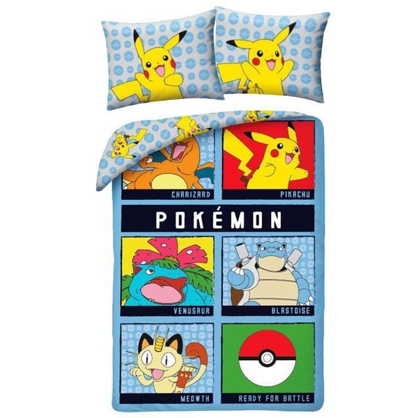 Sängkläder barn - Pokémon - Redo för strid - 140x200 cm - 70x90 cm - 100% bomull