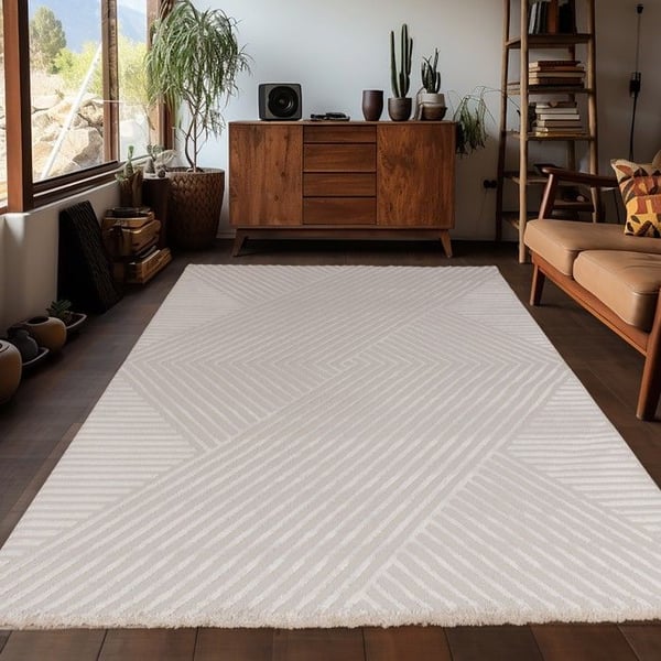 Matta för vardagsrum - AYYILDIZ - 3D Design - Zickzack - Beige - 140x200 cm