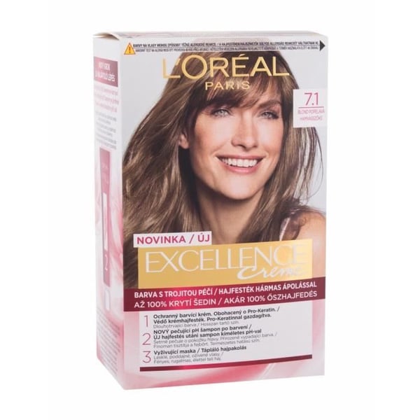 48ml Loréal Paris Excellence Creme Triple Protection, 7.1 Natural Ash Blonde, Hårfärg