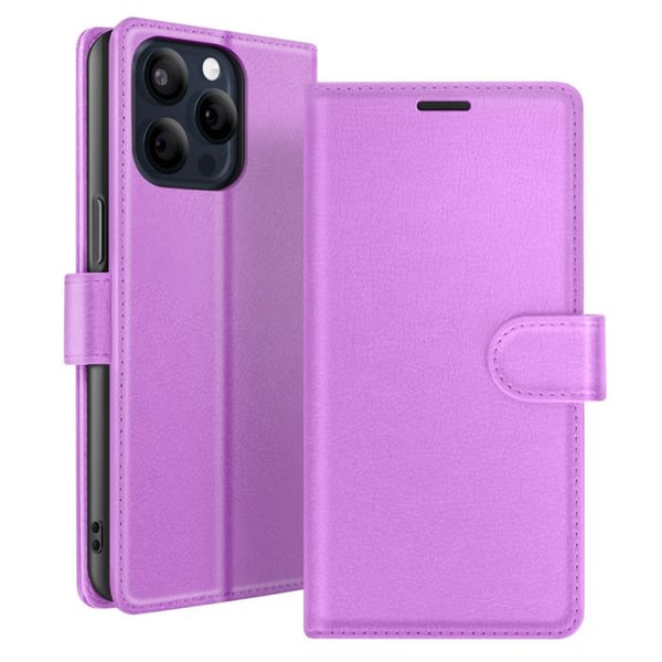 Fodral plånbok för iPhone 15 Pro med stöd Funktion och magnetisk flik Zanaé Lila