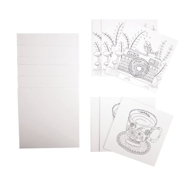 MégaCréa DIY - Färgläggningskort med kuvert, matchande mönster 13,5 cm 6 stycken
