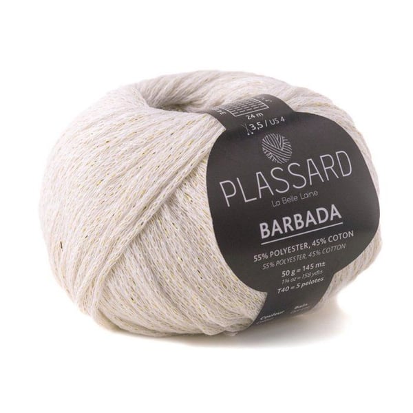 Plassard - Sommar glittrande virknings- och stickgarn: Barbada Vit Optik 01