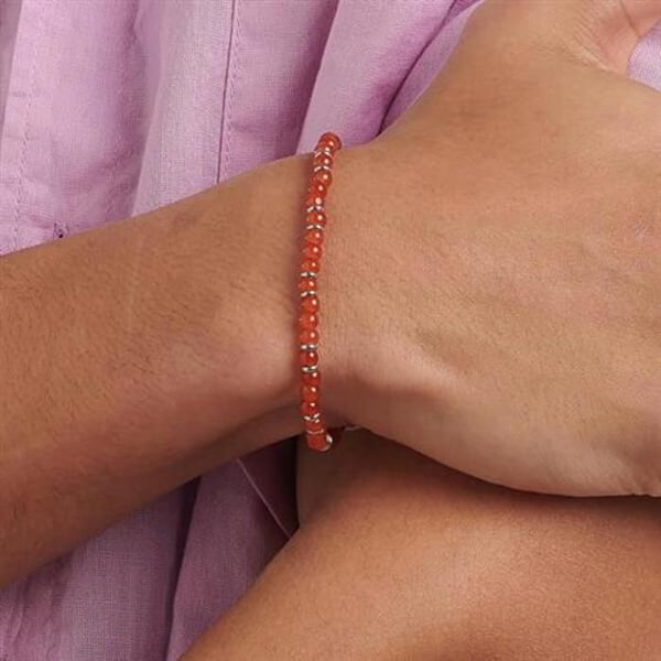 Armband - S'AGAPÕ - Madera SAD12 - Röd glaspärlor - Detaljer i stål - 6,5 cm