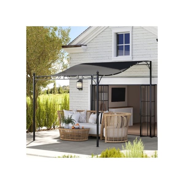 Seinälle asennettava pergola - MUVOE - Katettu gazebo 248x298x200/250 cm - Polyesterikatto 180gsm - Vesitiivis - Tummanharmaa