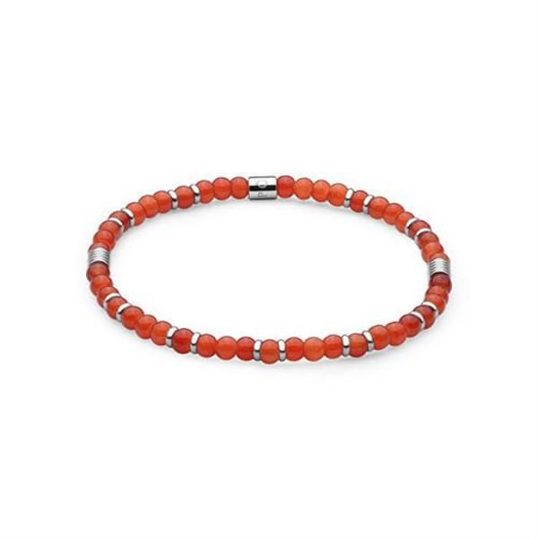 Armband - S'AGAPÕ - Madera SAD12 - Röd glaspärlor - Detaljer i stål - 6,5 cm