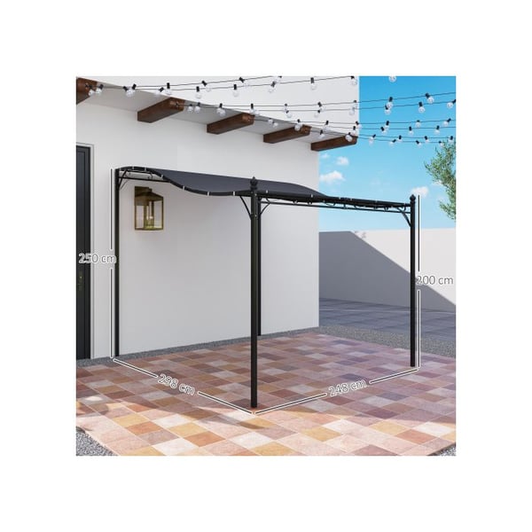 Seinälle asennettava pergola - MUVOE - Katettu gazebo 248x298x200/250 cm - Polyesterikatto 180gsm - Vesitiivis - Tummanharmaa