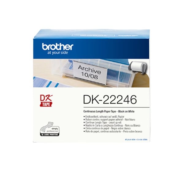 Kontinuerliga etiketter - BROTHER - DK-22246 - 10,3 cm x 30,48 m - Svart på vitt - 1 rulle