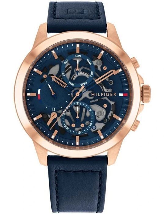 Klocka - Tommy Hilfiger - 1710475 - Blå Läder - 44 mm - Vattentålig 5 bar