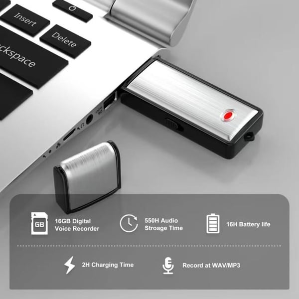 Stemmememo - BONAEVER - 16 GB - Støjdæmpning - 750 timers optagelse