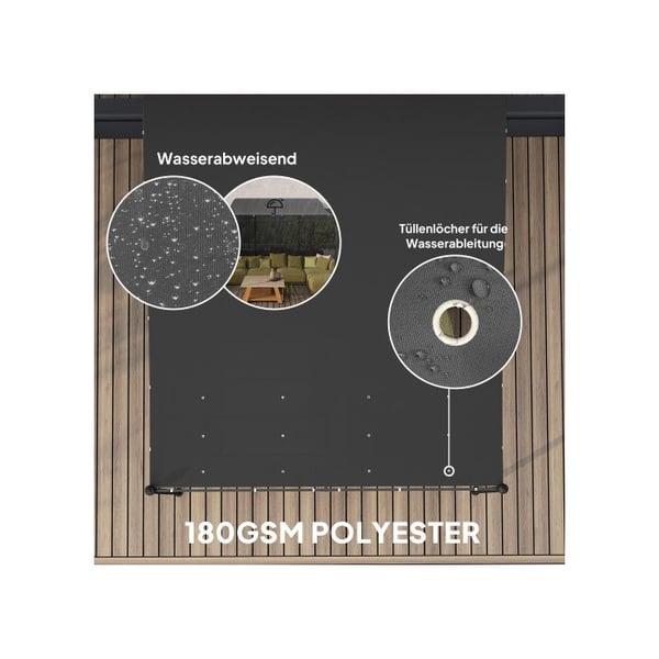 Seinälle asennettava pergola - MUVOE - Katettu gazebo 248x298x200/250 cm - Polyesterikatto 180gsm - Vesitiivis - Tummanharmaa