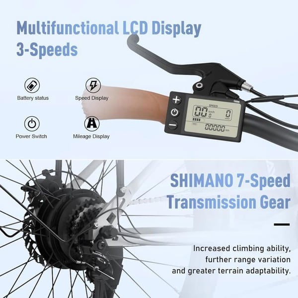 COLORWAY Sähköpyörä E-Bike 28 Tuumaa, Moottori 250W, Akka 36V 15Ah, 7 Vaihdetta, LCD-näyttö - Valkoinen