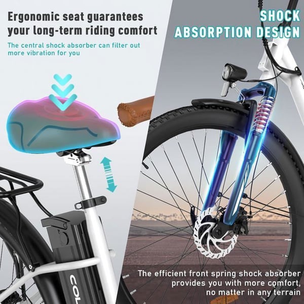 COLORWAY Sähköpyörä E-Bike 28 Tuumaa, Moottori 250W, Akka 36V 15Ah, 7 Vaihdetta, LCD-näyttö - Valkoinen