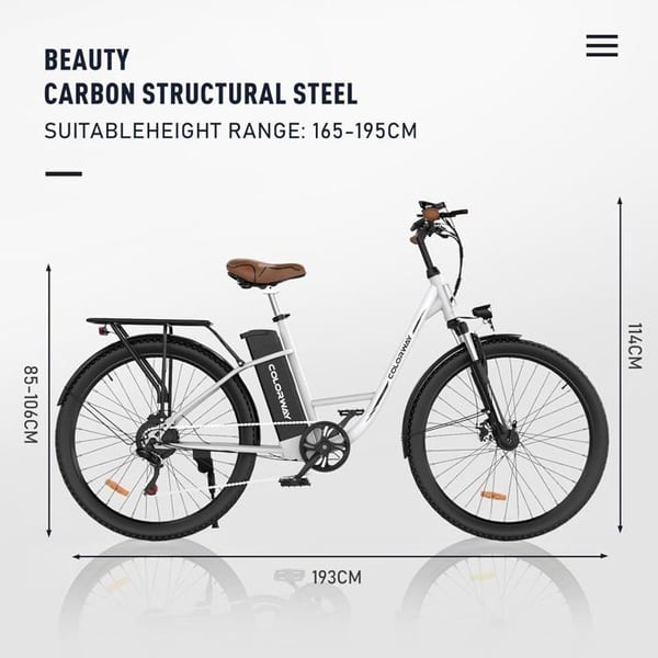 COLORWAY Sähköpyörä E-Bike 28 Tuumaa, Moottori 250W, Akka 36V 15Ah, 7 Vaihdetta, LCD-näyttö - Valkoinen
