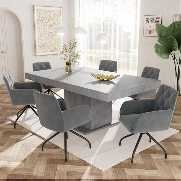 Spisestuestole - MUVOE - Sæt af 6 - 360° drejelige - Mørkegrå velour - Ergonomiske