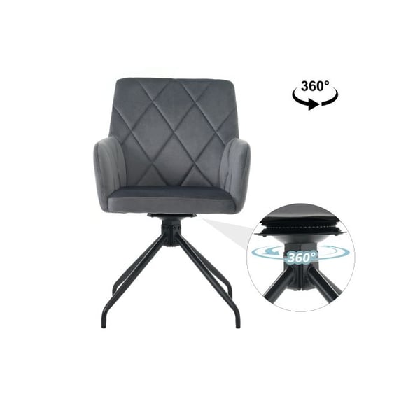 Matstolar - MUVOE - Set om 6 - 360° svängbara - Mörkgrå sammet - Ergonomiska
