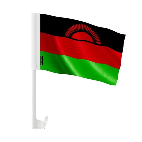 Malawi Bilflagg – 14 x 21 cm – Polyester – Fäste för Fönster – 10 stycken – Pixelforma