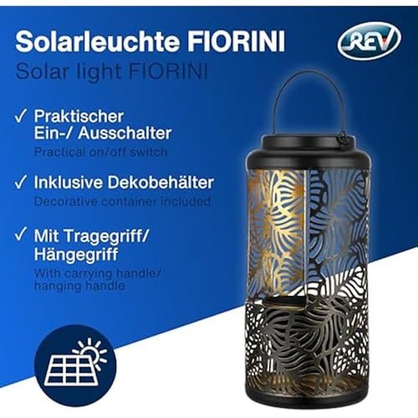 Solarlampa - REV - 38 cm - Svart metall - Autonomi 6h - IP44 - Utomhus trädgård