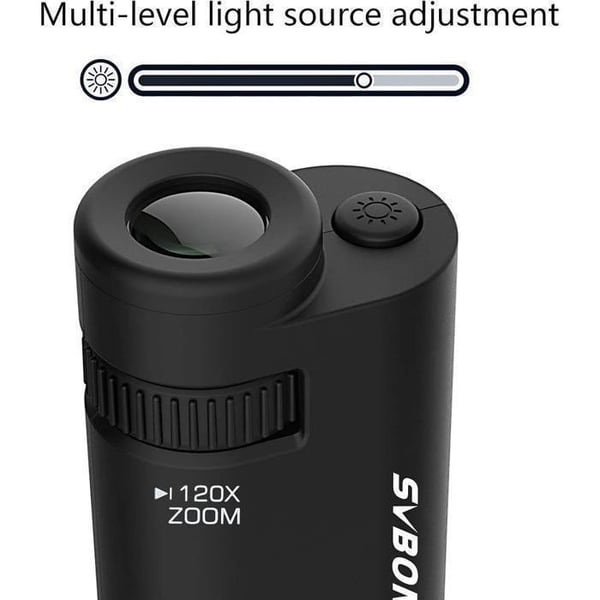 Svbony SV603 bärbart mikroskop med LED-ljus, 60x-120x mini asfäriskt handhållet mikroskop med batteri, fickmikroskop