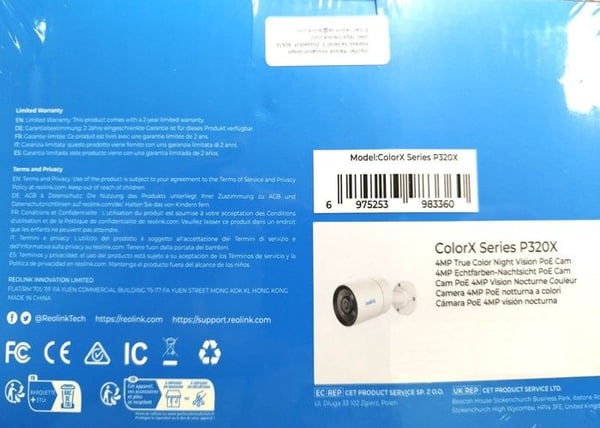 IP-kamera - REOLINK - P320X - Färg nattseende - Rörelsedetektering - 4MP 2K