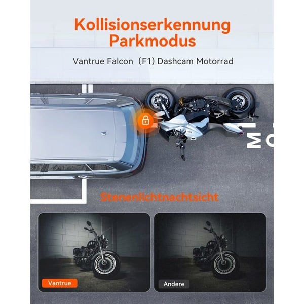 VANTRUE Falcon-1 4K+1080P Motorcykelkameran vattentålig IP67, WiFi GPS Dashcam Motor fram och bak, 24 timmar kollisiondetektering