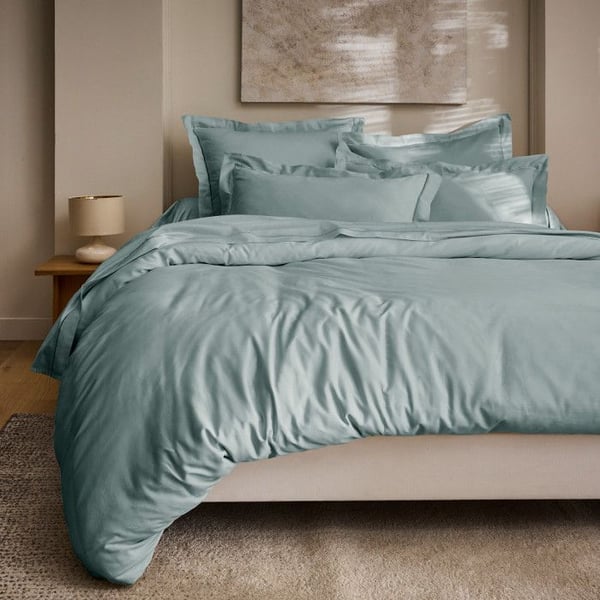 Kuddfodral "Prestige" 100% Satin av kammad bomull 120 trådar/cm² Ren bomull - Prestige Céladon - Kuddfodral 65 x 65 cm volang
