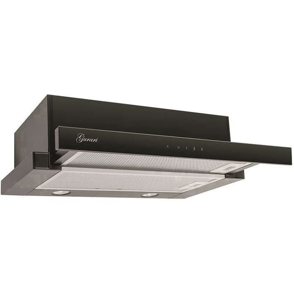 Teleskopisk köksfläkt GURARI GCH 117 BL Prime • Inbyggd fläkt 60 cm • Integrerad filtreringsgrupp • Svart glas • 1000m³/h