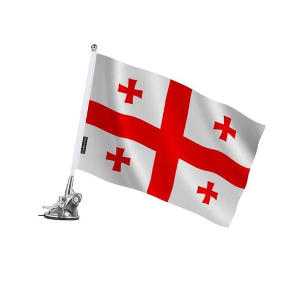 Flagga - Flerfärgad - Georgien - 27 x 35 cm - Mast av rostfritt stål - Tryck på fram- och baksidan