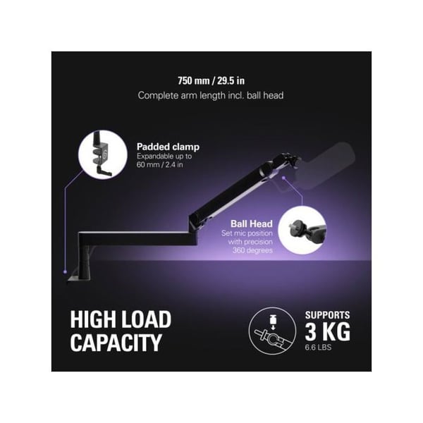 Mikrofonarm - ELGATO - Wave Mic Arm Pro - Lav profil - 360° rotation - Belastning 3 kg