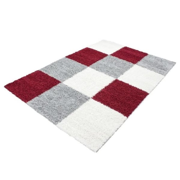 Teppe - AYYILDIZ - Shaggy - Röd-Vit-Grå - 160x230 cm - 30 mm höjd på lyften