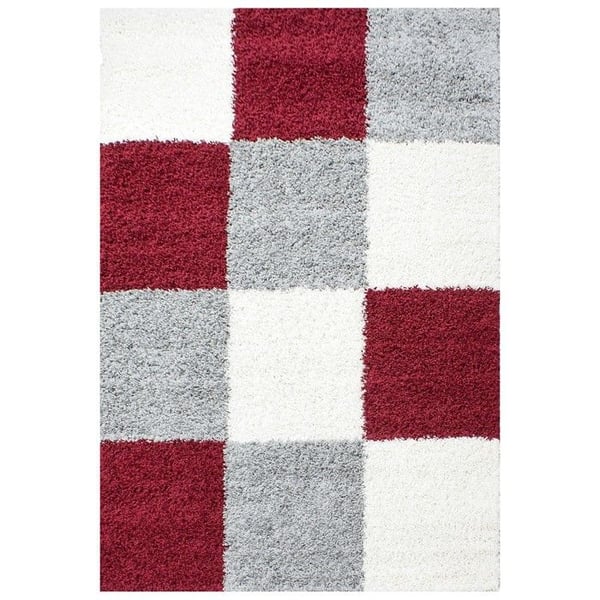 Teppe - AYYILDIZ - Shaggy - Röd-Vit-Grå - 160x230 cm - 30 mm höjd på lyften