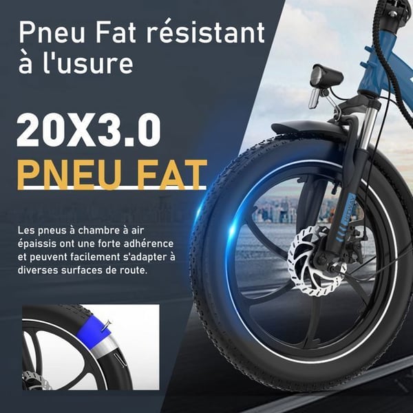 HITWAY Fällbart Elektriskt Cykel 20" - Batteri 36V/13Ah - Motor 250W - 7 Växlar - Blå