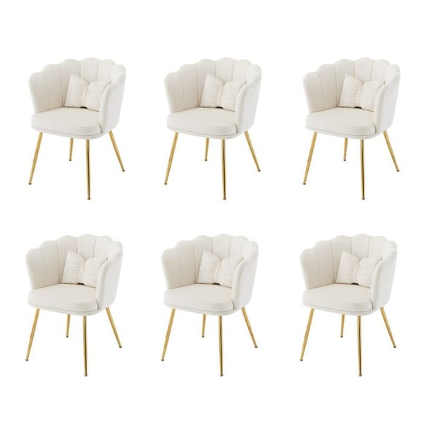 Polstret loungestol - MUVOE - Model Petal - Hvid velour - Gyldne metalben - Sæt af 6