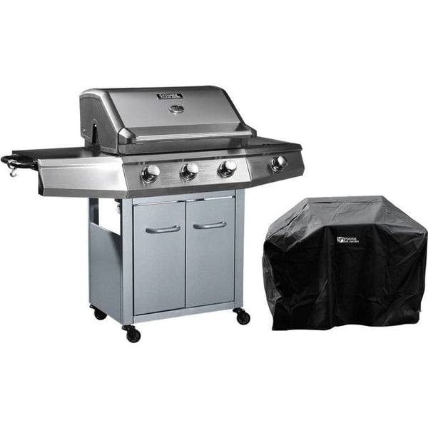 "Bingo 4" gasgrill - 4 brännare inklusive 1 på sidan - 14kW + Skyddskåpa - Silver