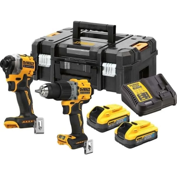 Kit med 2 DEWALT værktøjer 2 batterier 18V 5Ah POWERSTACK Slagnøgle DCD805 + Slagnøgle DCF850 - DCK2050H2T-QW