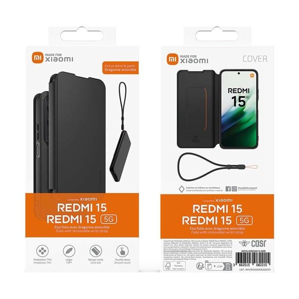 Fodral - Redmi 15 - Pack 2 i 1 (folio + handledsrem) - Mjuk TPU - Kompatibel med 2.5D/3D filmer