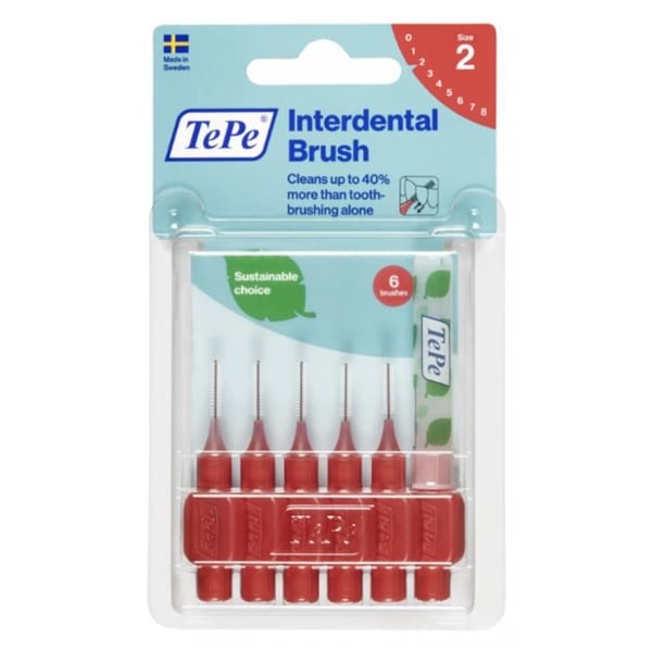 TePe INTERDENTALBORSTE 0,5 mm - 6-pack - Effektiv rengöring, Ideal för trånga utrymmen och tandställningar
