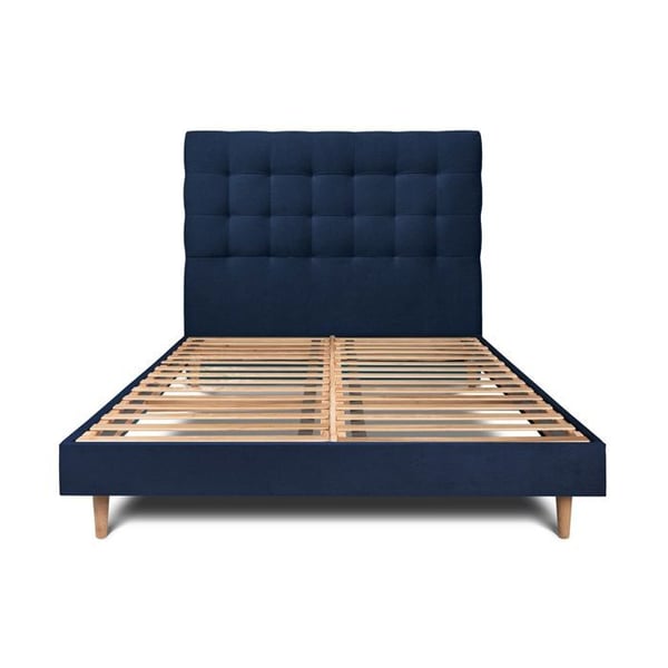Säng - Märke - 160x200cm - Velvet stoppad huvudgavel - Kit sängbotten - Blå