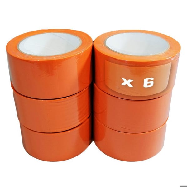TECPLAST Paket med 6 Orange PVC Byggtejp 50 mm x 33 m - Orange byggnads tejprulle