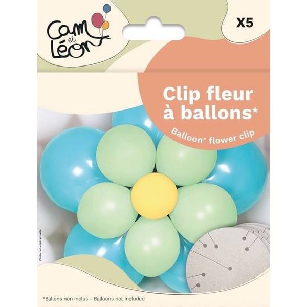 Tillbehör för ballonger - PTIT CLOWN - Ballongklipp Blomma - 5-pack - Blå - 5 stycken