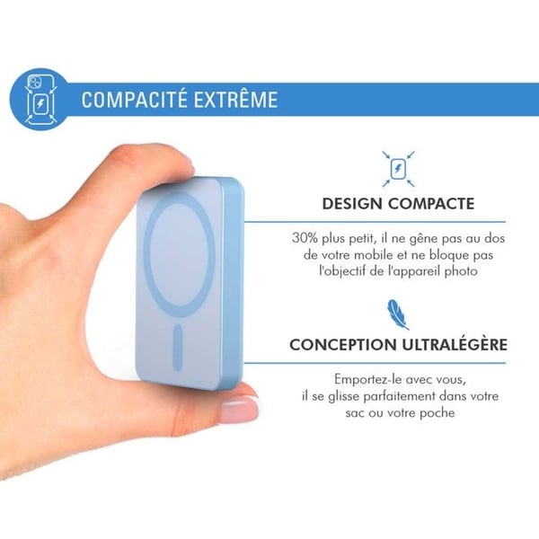 Powerbank - FORCE POWER - 5000mAh - Kompatibel med MagSafe - Induktionsladdning 15W - Blå