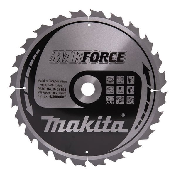 "MakForce" kolfiberblad för trä, för MAKITA cirkelsågar storlek Ø355 mm x 24 tänder
