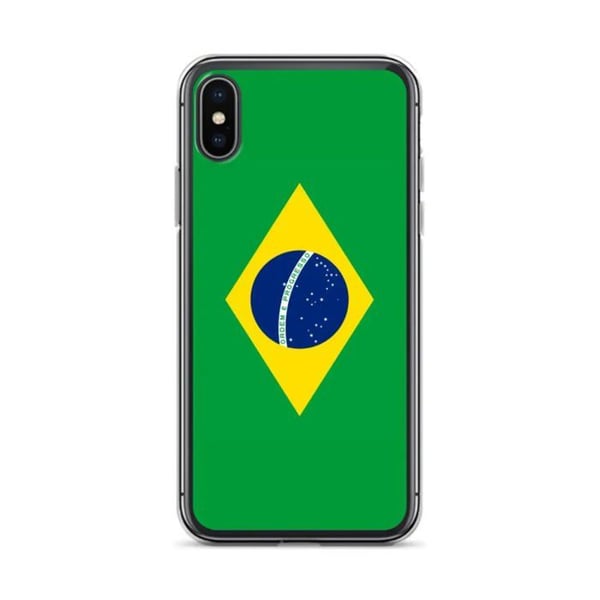 Telefonfodral – Brasiliens flagga – Kompatibel med iPhone X – Mjukt fodral – Slitstarkt och stötresistent – Silikon – Pixelforma
