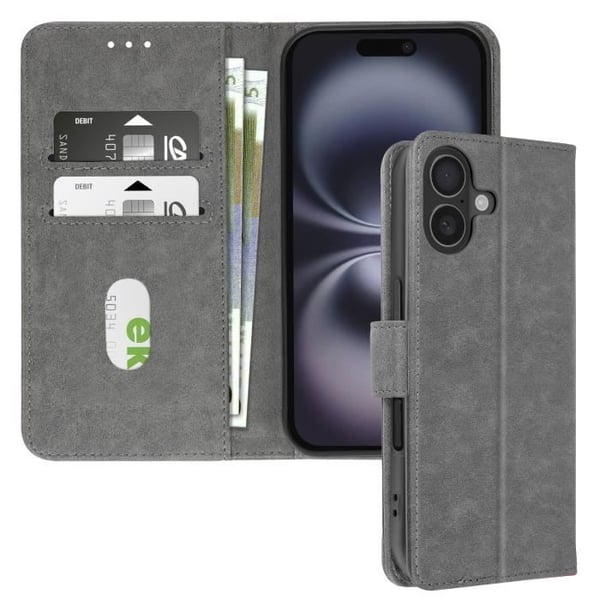 iPhone 16-fodral - AVIZAR - Ficköppning - Videostöd - Grå - Syntetisk