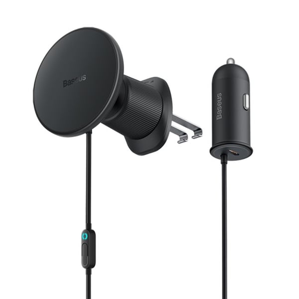 Telefonstøtte - BASEUS - CW01 - Sort - USB-C oplader 15W - Installation i ventilationsgitter