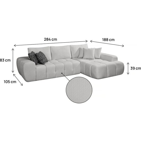 Hörnsoffa i tyg stil bubble "Sidonie" - 4 platser - Grå