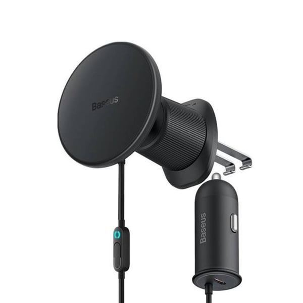 Telefonstøtte - BASEUS - CW01 - Sort - USB-C oplader 15W - Installation i ventilationsgitter