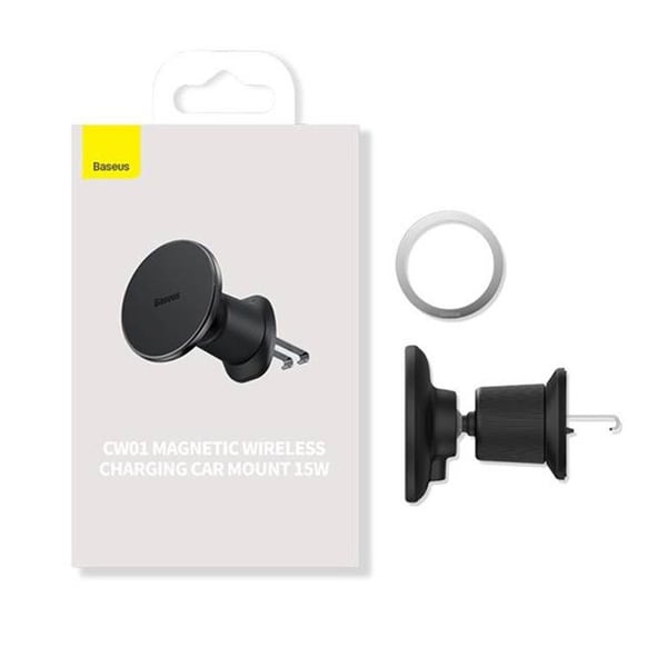 Telefonstøtte - BASEUS - CW01 - Sort - USB-C oplader 15W - Installation i ventilationsgitter
