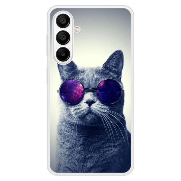 Silkonskal med förstärkning och tryck, kompatibel med Samsung Galaxy A15, Katt med glasögon