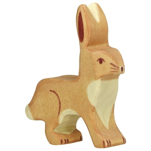 HOLZTIGER träfigur - Kanin, öron i luften - Orange, beige och brun